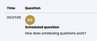 Schedule Q&A questions for live webinars