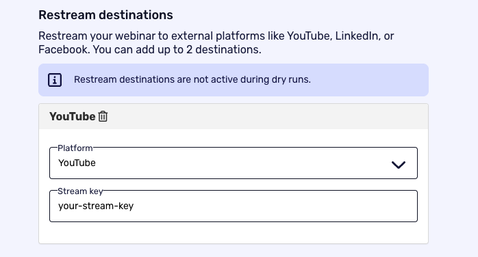 Restream webinars to other platforms